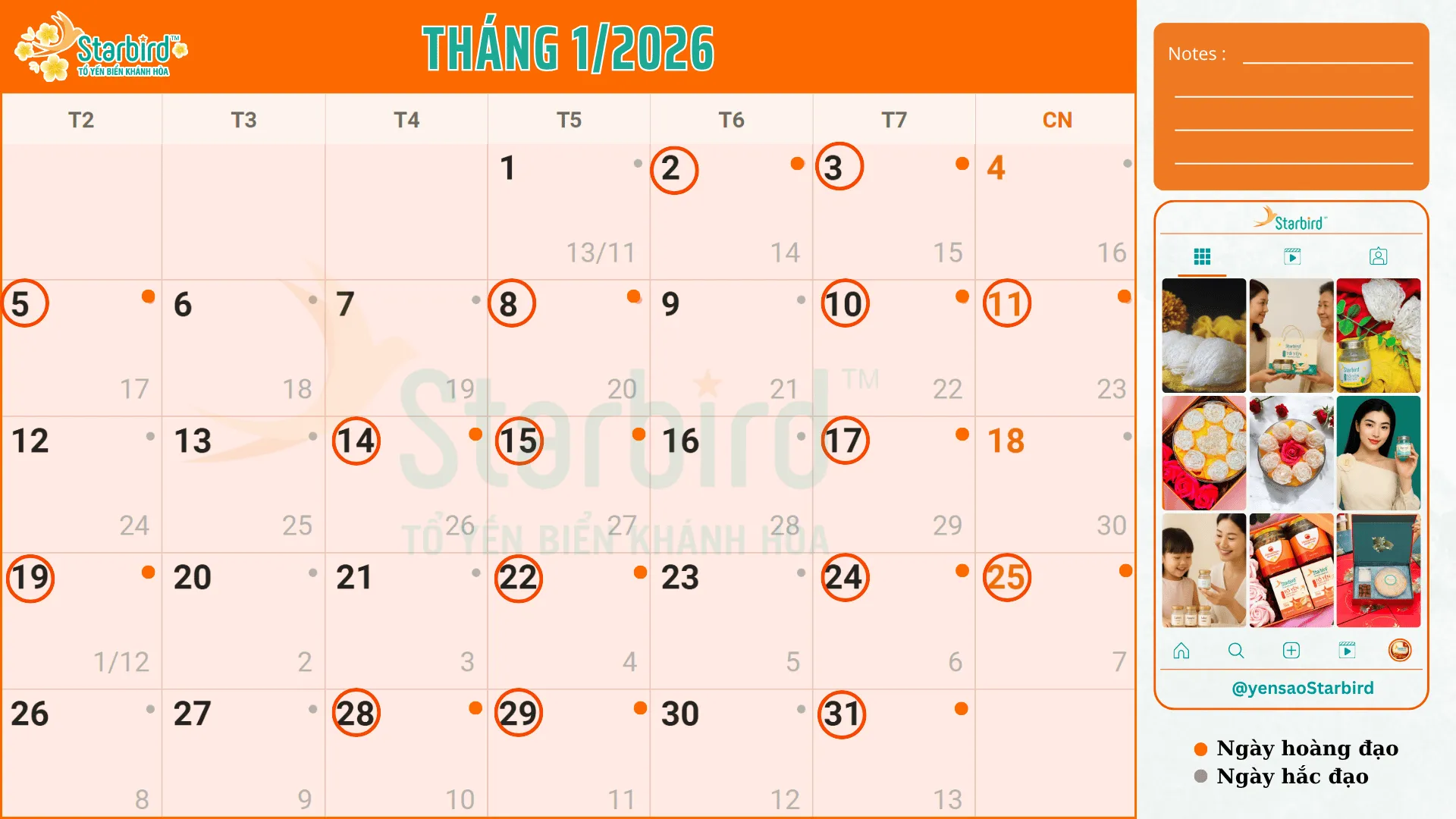 Tổng hợp ngày tốt tháng 1/2026