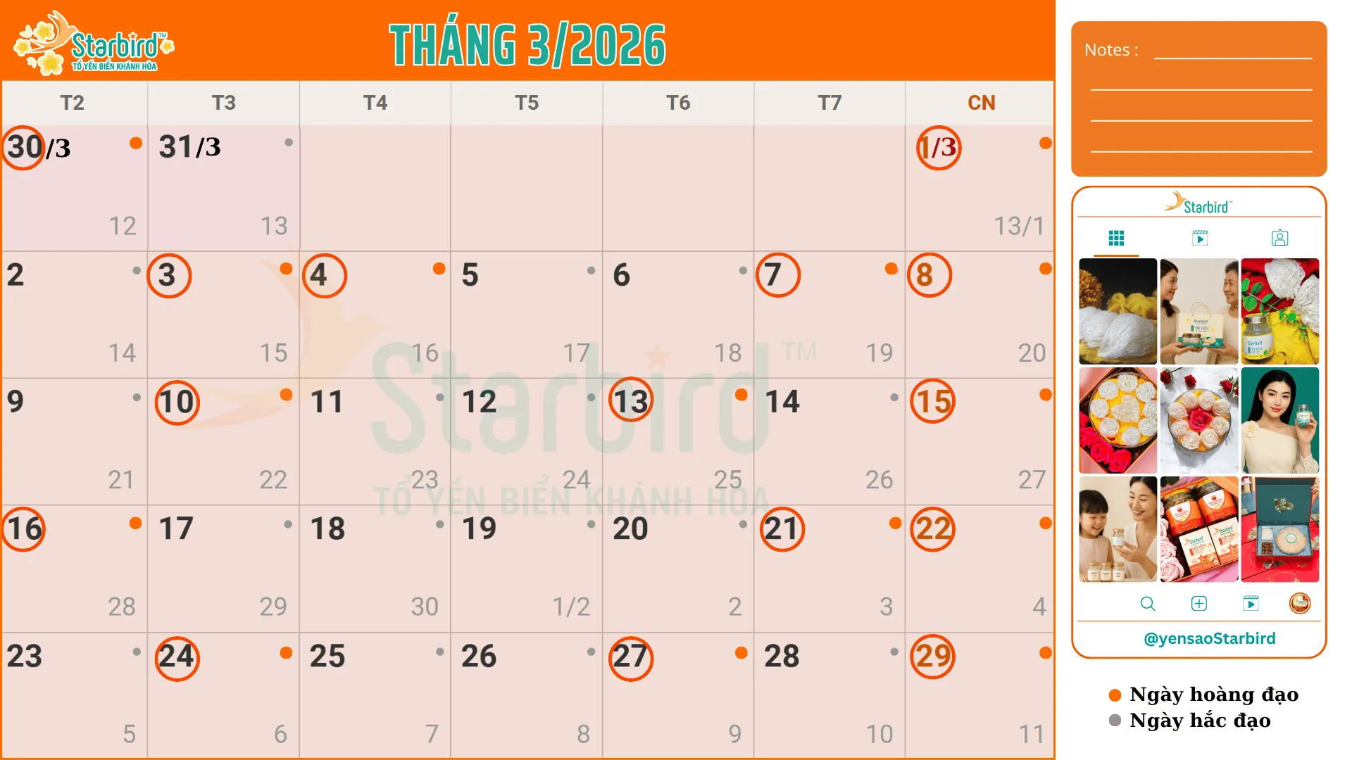 Tổng hợp ngày tốt tháng 3/2026