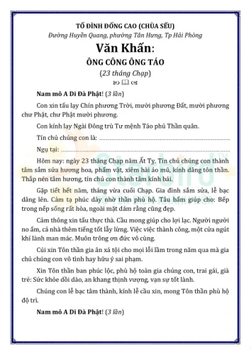 Bài văn khấn Tết trong lễ tiễn Ông Công Ông Táo ngày 23 tháng Chạp dùng để tiễn Táo Quân chầu trời, tạ ơn Thần Bếp và cầu mong điều lành cho gia đình trong tâm thế thành kính, trang nghiêm.