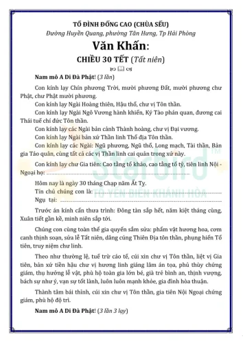 Văn khấn Tết trong lễ Tất niên là lời tri ân chư vị Thần linh và Gia tiên, trình lễ khép lại năm cũ và cầu mong năm mới an khang, thịnh vượng.