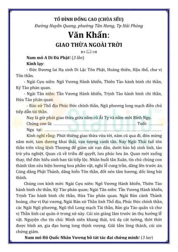 Văn khấn Tết 2026 trong lễ Giao thừa ngoài trời là lời trình Thiên Địa, tiễn quan Hành Khiển năm cũ, đón Hành Khiển năm mới và cầu quốc thái dân an, gia đạo hanh thông.